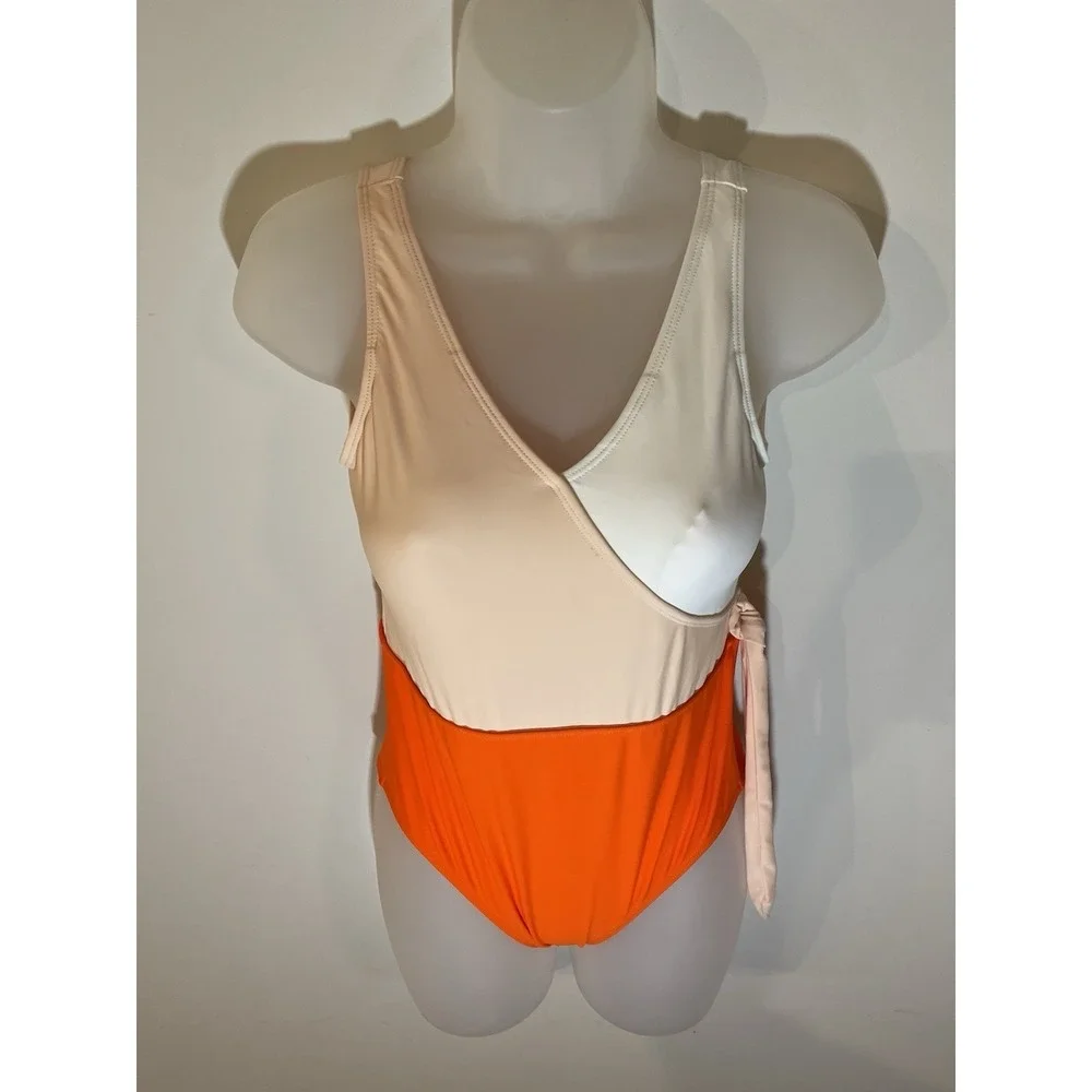 Cupshe Women's Bowknot Bathing Suit Padded One Piece Swimsuit Orange White Small